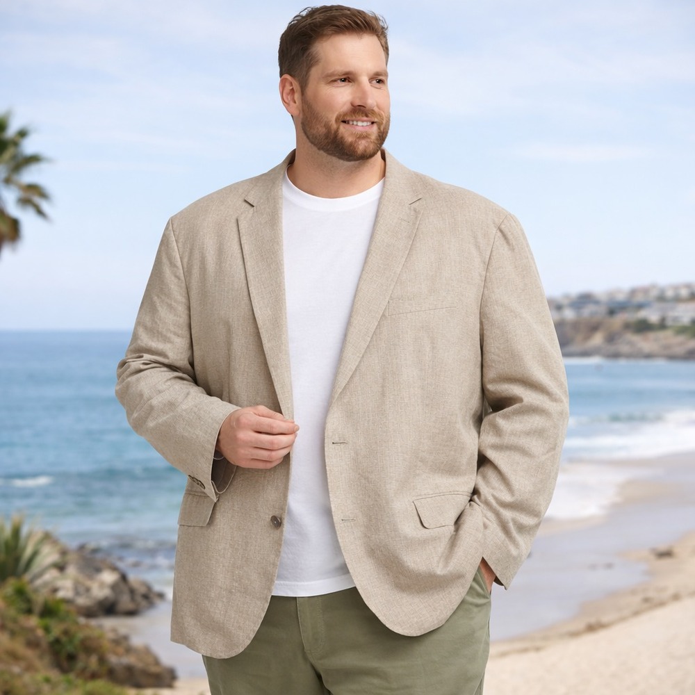 Hawker Rye Mens Linen Cotton Unstructured Blazer Sz 3XL Beige Sport Coat